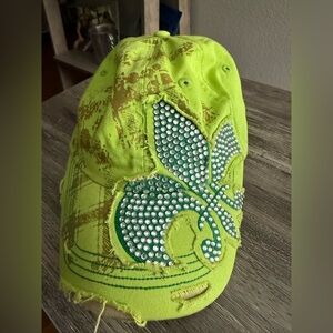 Woman’s lime green rhinestone baseball cap with adjustable back